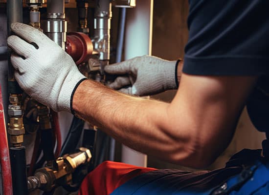 Heizungsinstallateur bei der Arbeit