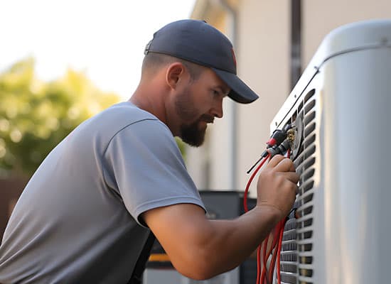Heizungsinstallateur bei der Außenmontage